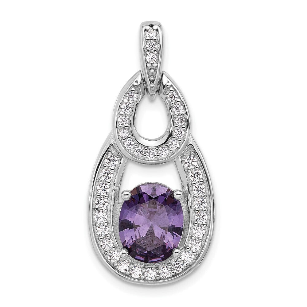 Sterling Silver Rhodium-plated Cubic Zirconia and Purple Zircon Pendant
