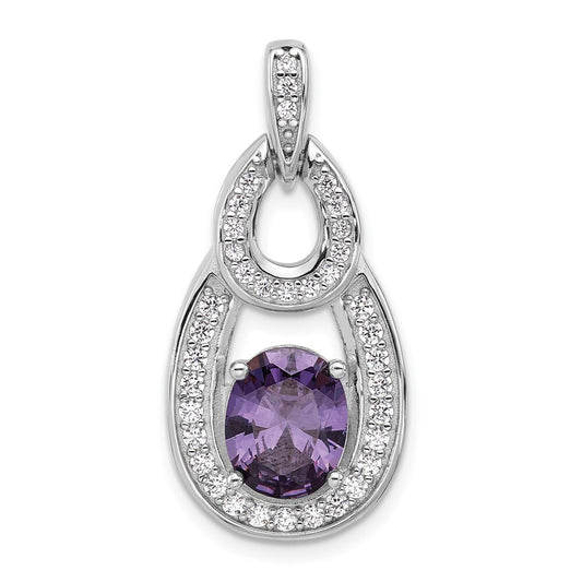 Sterling Silver Rhodium-plated Cubic Zirconia and Purple Zircon Pendant