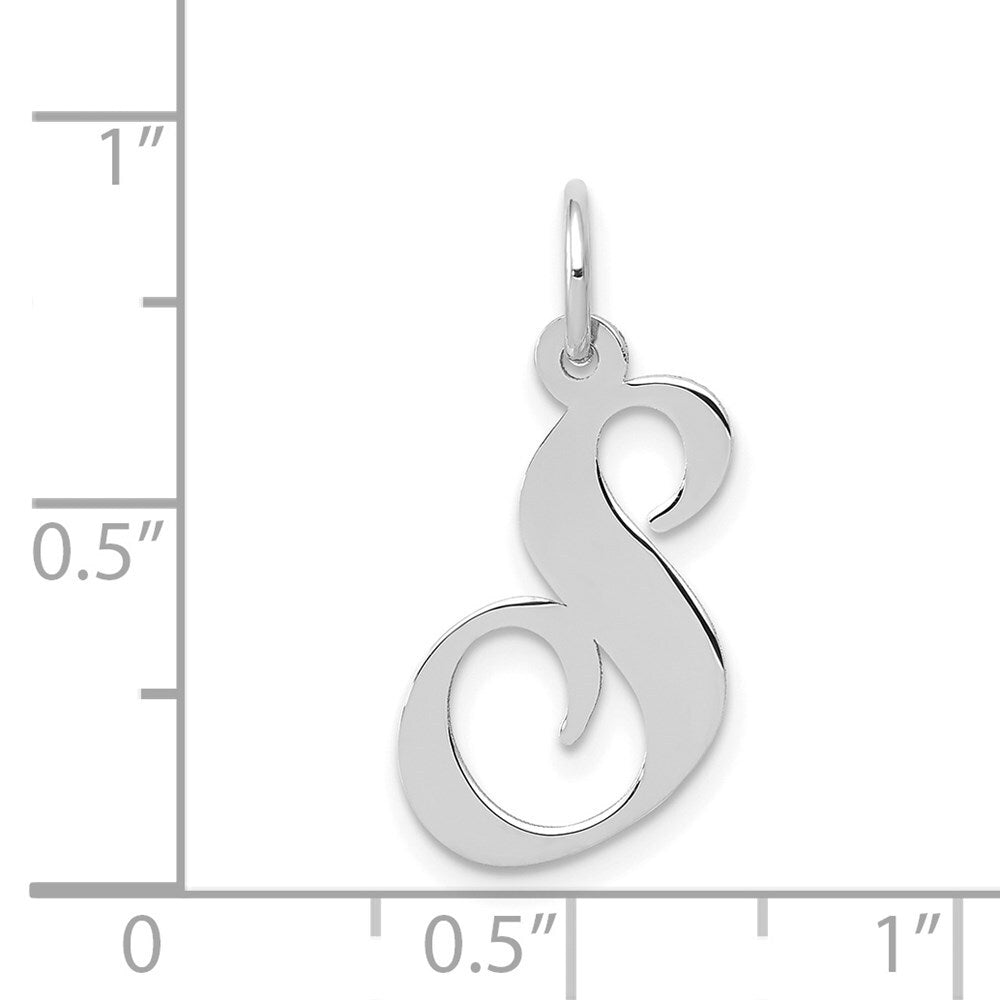 14k White Gold Medium Fancy Script Letter S Initial Charm Pendant for Women