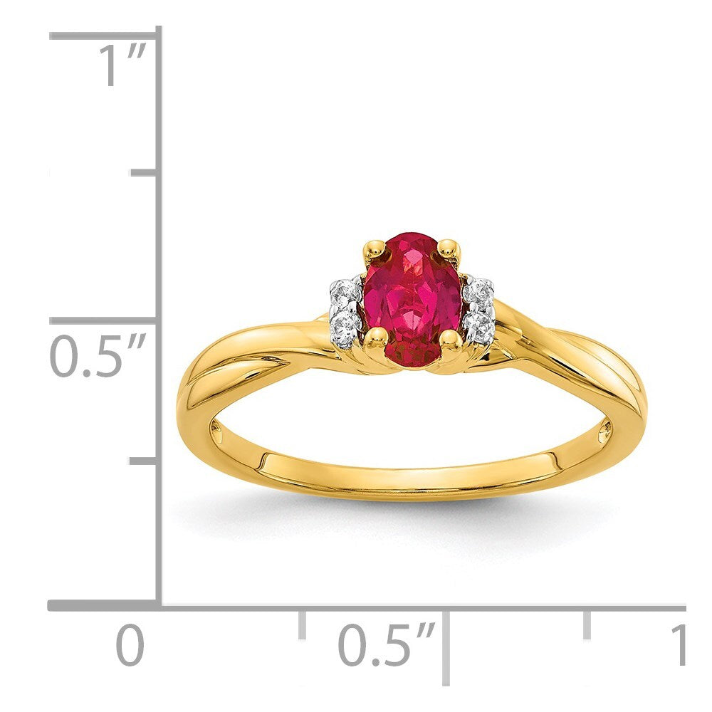 14K Yellow Gold Diamond and Oval Ruby Ring Size 7