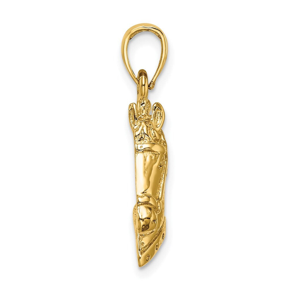 14k Yellow Gold Textured Horse Head Charm Pendant for Women
