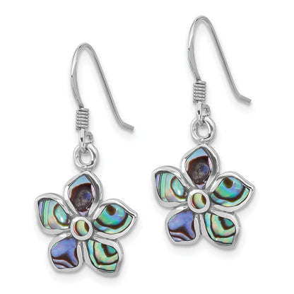 Sterling Silver Rhodium-Plated Polished Abalone Flower Dangle Earrings