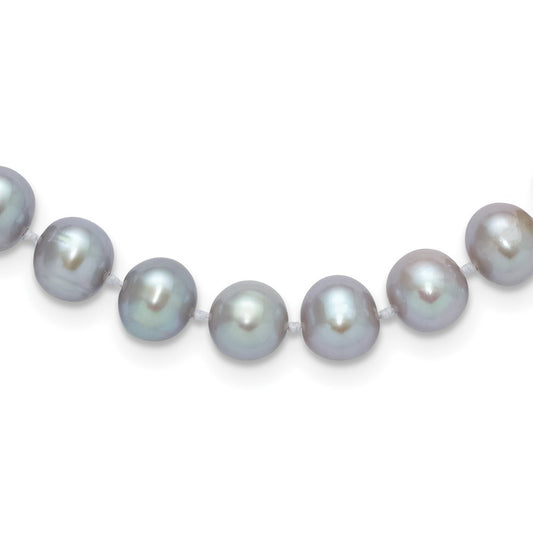 14K White Gold 7-8mm Grey Near Round Freshwater Cultured Pearl 16 inch Necklace