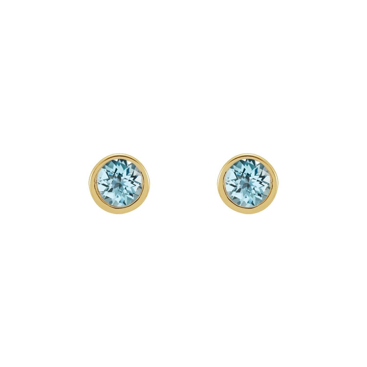 14k Yellow Gold 2.5 mm Round Sky Blue Topaz Micro Bezel-Set Stud Earrings