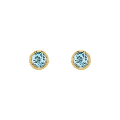 14k Yellow Gold 2.5 mm Round Sky Blue Topaz Micro Bezel-Set Stud Earrings