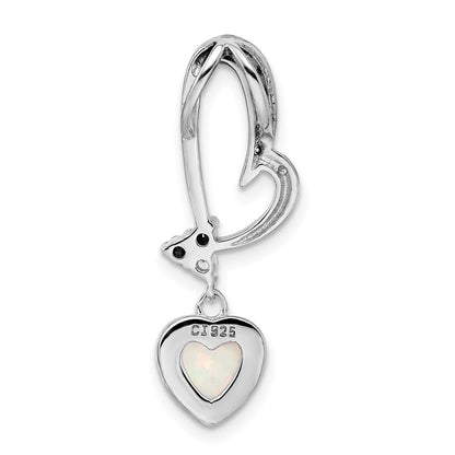 Sterling Silver Rhodium Plated Opal and Cubic Zirconia Heart Pendant