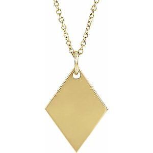 14k Yellow Gold Engravable Diamond-Shaped 16-18" Necklace