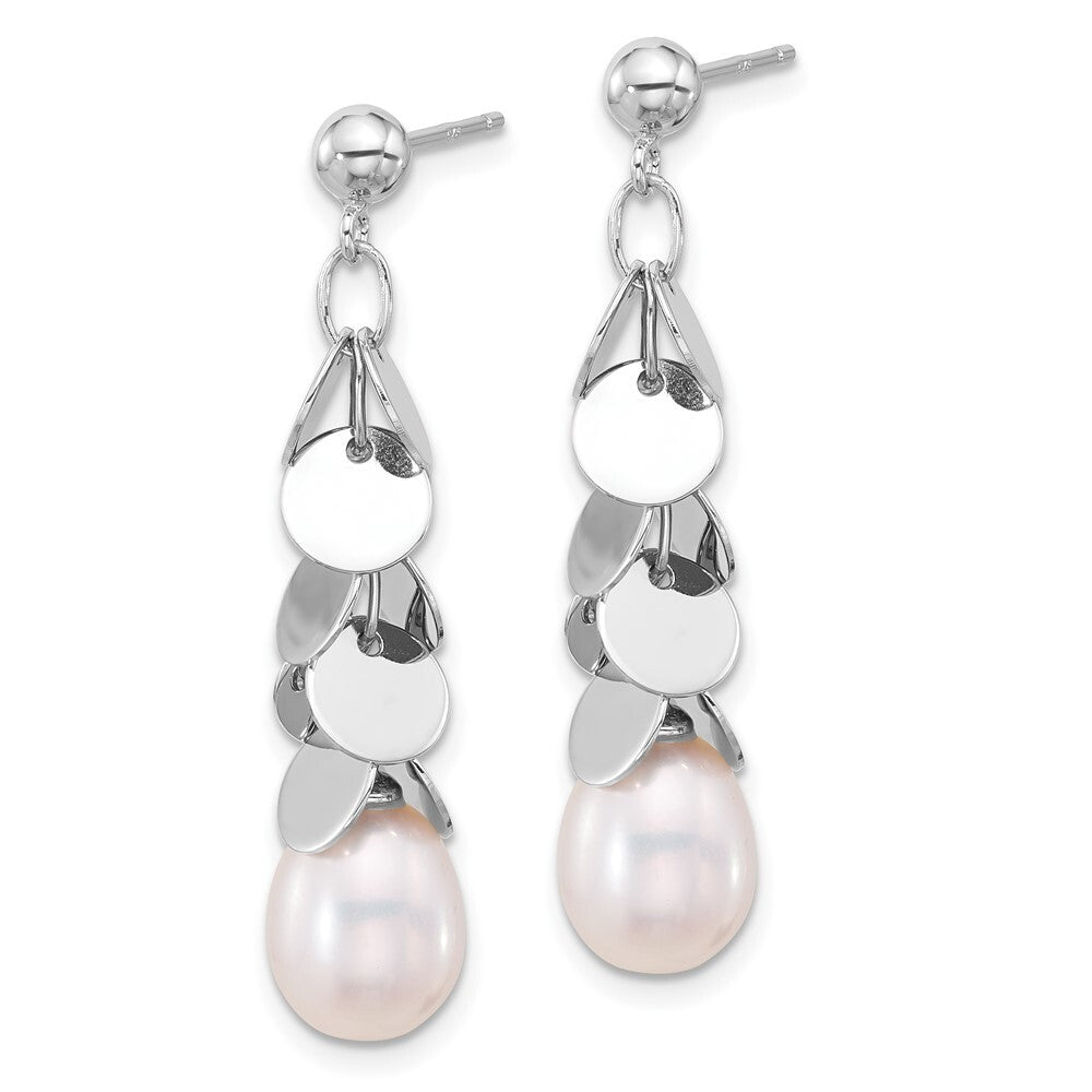 Sterling Silver 7-8mm White Teardrop Cultured Pearl Post Dangle Earrings