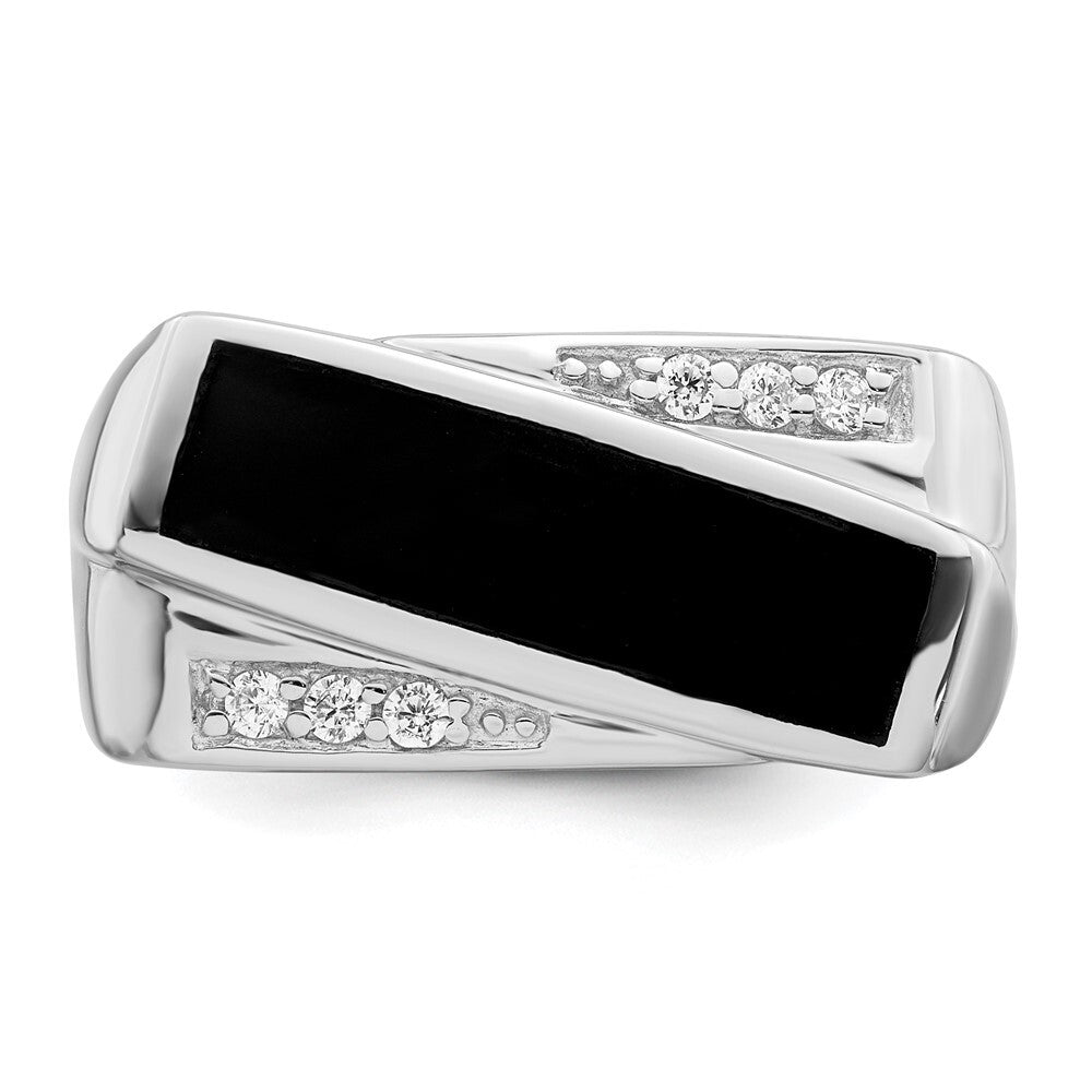 Sterling Silver Rhodium-plated CZ & Onyx Ring Size 9