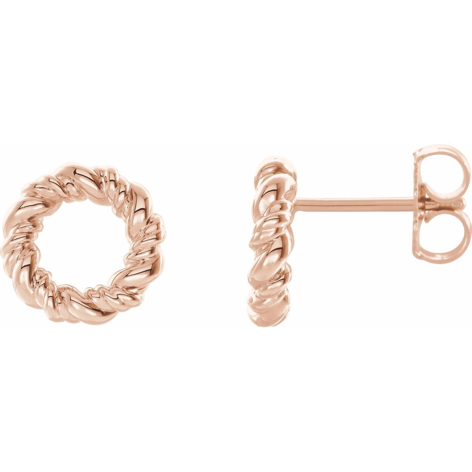 14k Rose Gold 9.4 mm Circle Rope Stud Earrings Fine Jewelry Gift for Women