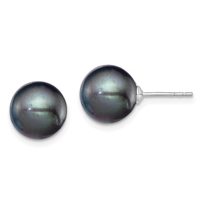 Sterling Silver 9-10mm Black Round Freshwater Cultured Pearl Earring