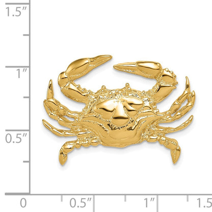 14k Yellow Gold Blue Crab Slide