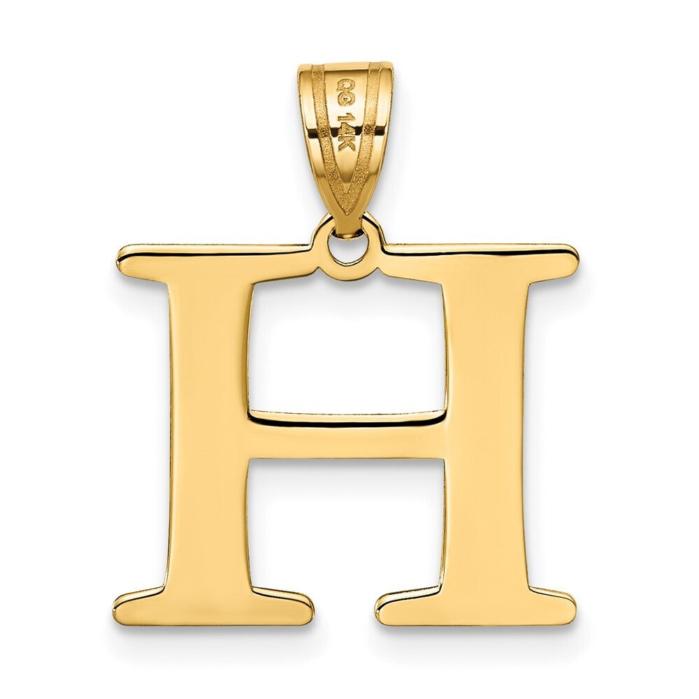 14k Yellow Gold Polished Etched Letter H Initial Pendant for Women