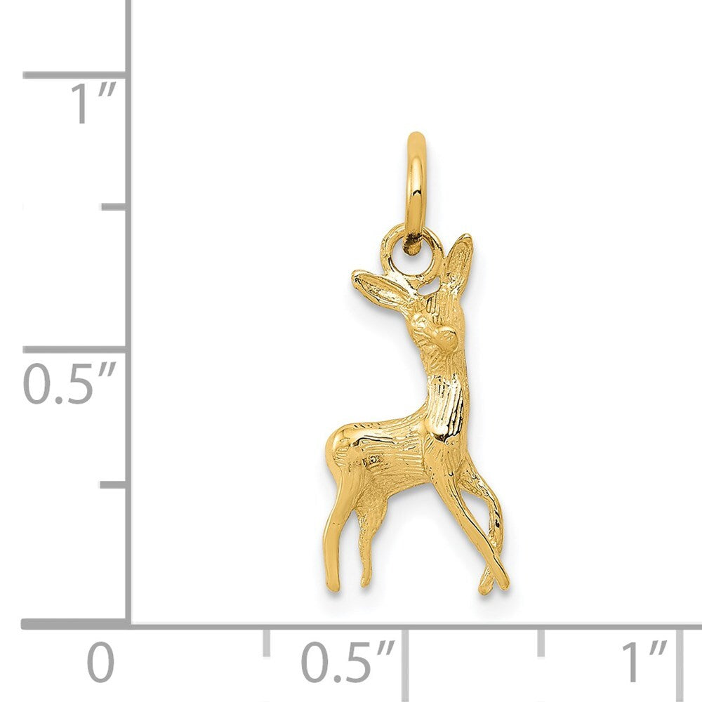 14k Yellow Gold Polished Open-Backed Deer Charm Pendant for Women