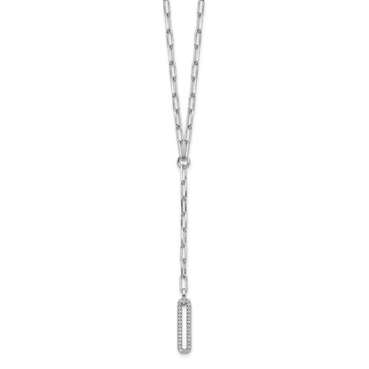 Sterling Silver Rhodium-plated Paperclip Link CZ 16in w/1.75in ext. Necklac
