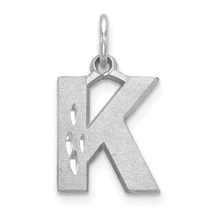 14k White Gold Satin Diamond-cut Letter K Initial Charm Pendant for Women