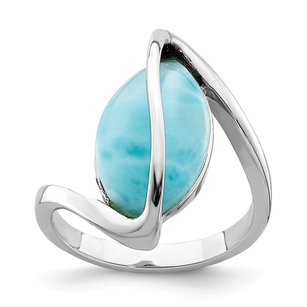 Sterling Silver Rhodium-plated Larimar Twisted Ring Size 8