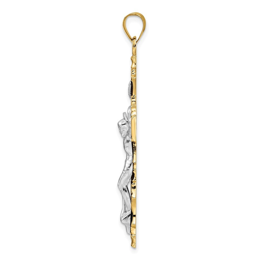 14k Two-Tone Gold Solid INRI Crucifix Pendant