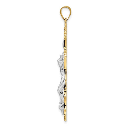 14k Two-Tone Gold Solid INRI Crucifix Pendant