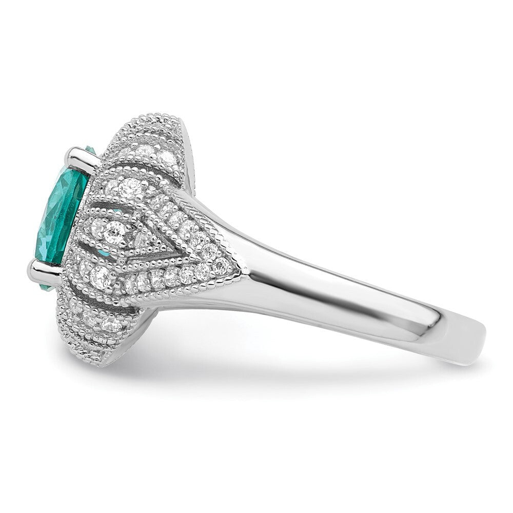 Sterling Silver Rhodium-plated Clear and Teal CZ Vintage Style Ring Size 8