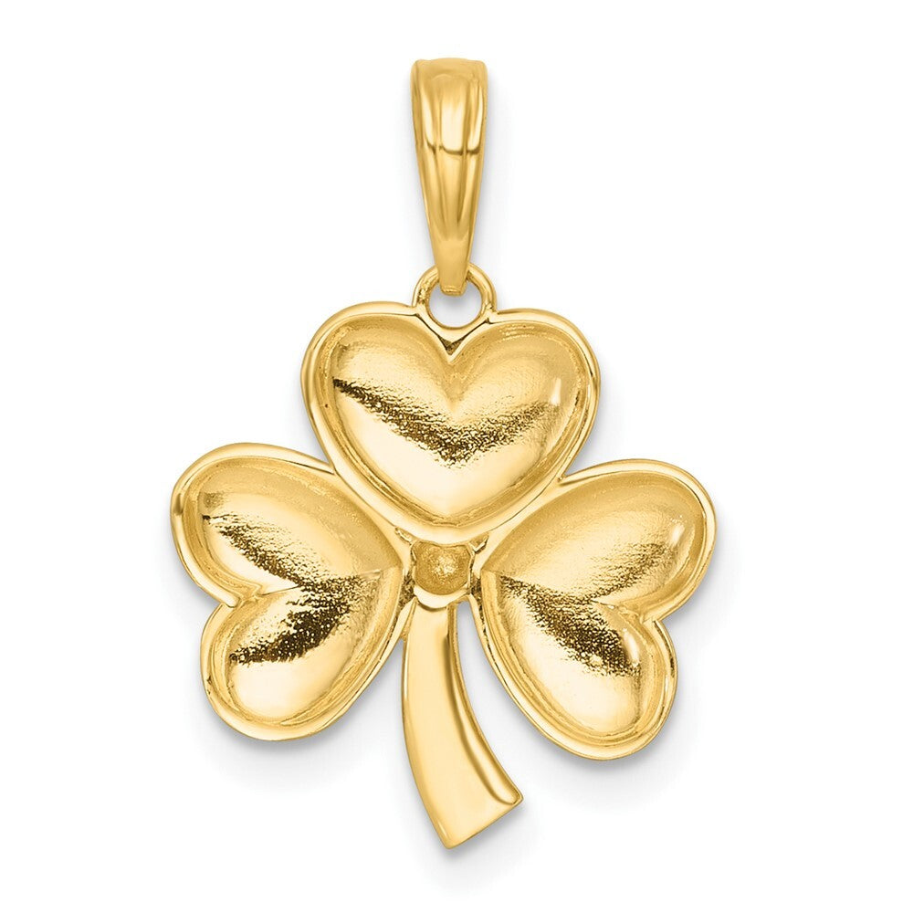 14k Yellow Gold with White Rhodium Polished 3 Leaf Clover Charm Pendant