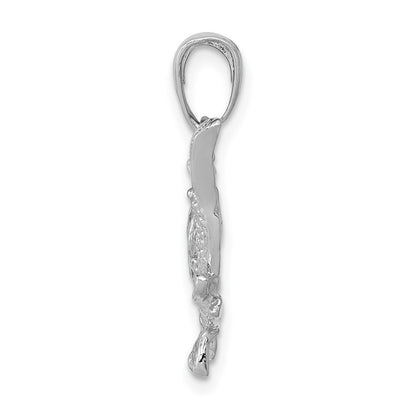 14k White Gold Polished Open-Backed Bass Fish Pendant for Women