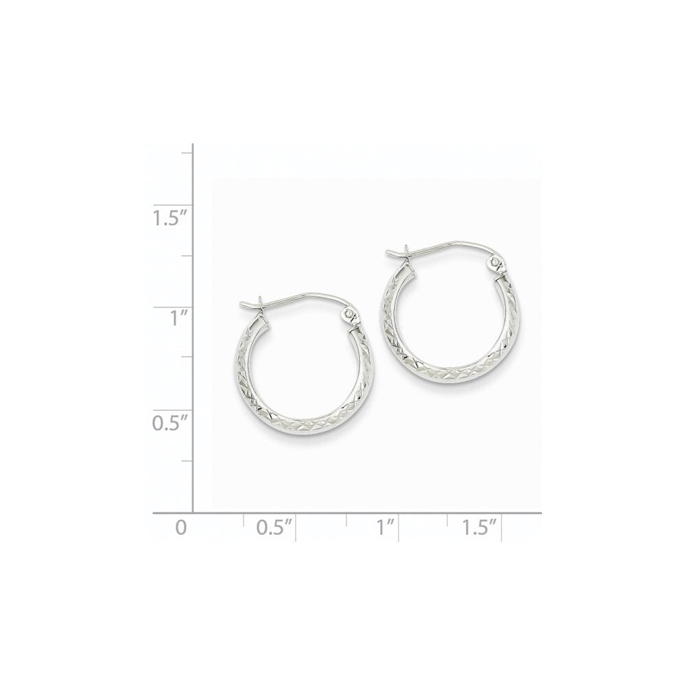 14K White Gold Diamond-cut 3.5x17mm Hollow Hoop Earrings Gift for Women