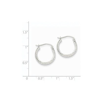 14K White Gold Diamond-cut 3.5x17mm Hollow Hoop Earrings Gift for Women