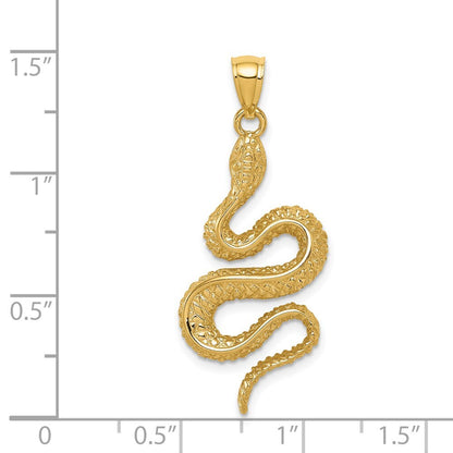 14k Yellow Gold Polished Textured Snake Pendant for Women