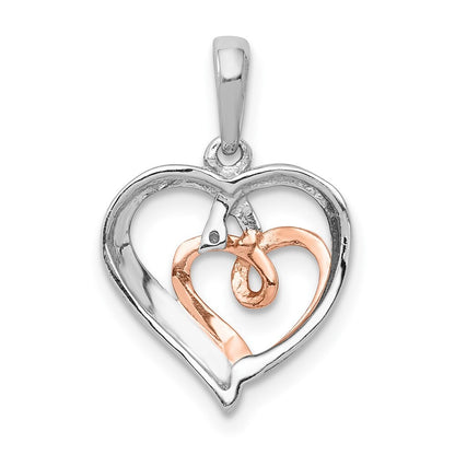14k Two-tone Gold White and 1/20ct. Diamond Double Hearts Pendant for Women