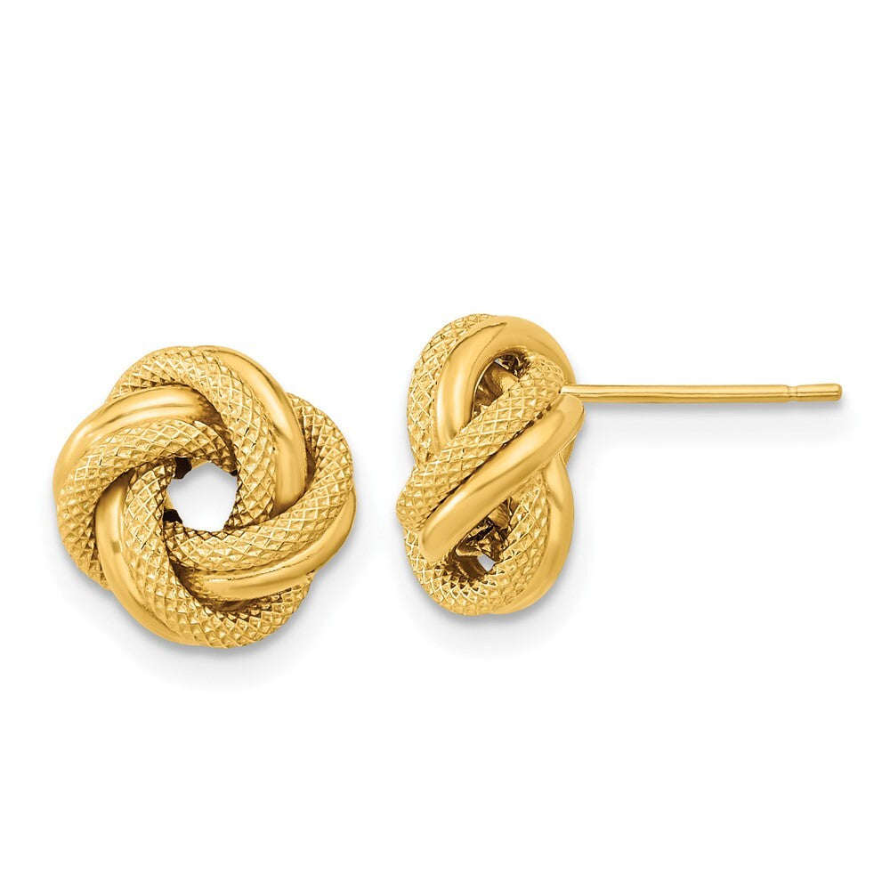 14k Yellow Gold Polished Textured Double Love Knot Stud Earrings Gift for Women
