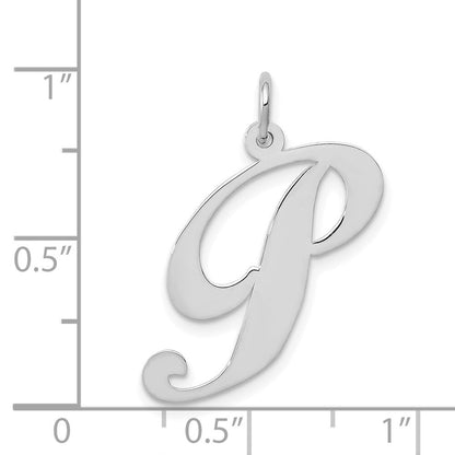 14k White Gold Large Fancy Script Letter P Initial Charm Pendant for Women