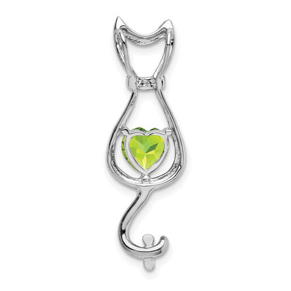 14k White Gold Peridot and Diamond Cat Pendant for Women