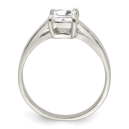 Sterling Silver Solitaire Emerald Cubic Zirconia Ring Size 6