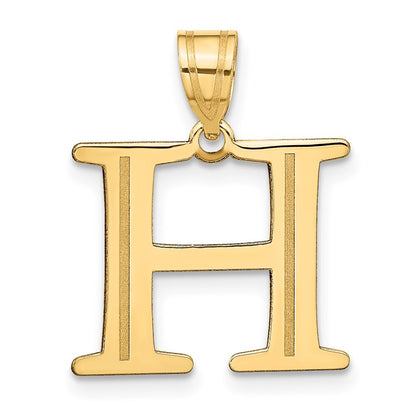 14k Yellow Gold Polished Etched Letter H Initial Pendant for Women