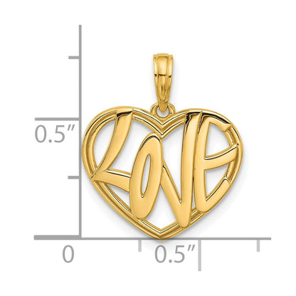 14k Yellow Gold Polished Fancy Love Heart Charm Pendant for Women