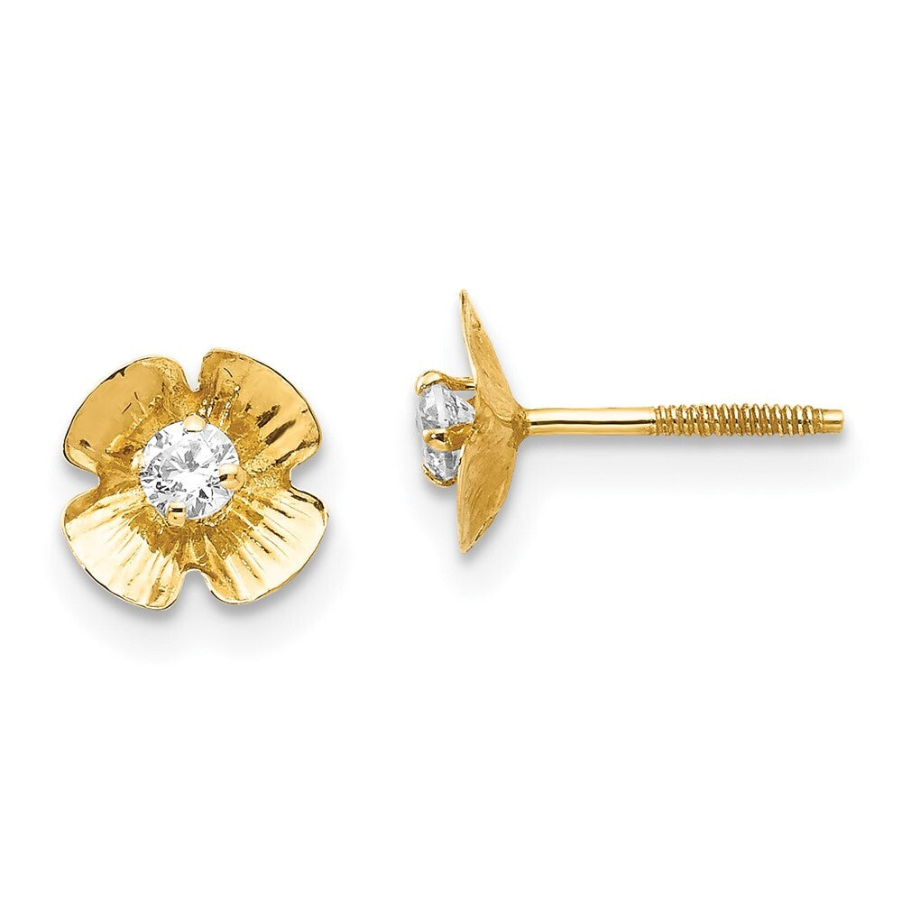 14k Yellow Gold Flower 2.5mm Cubic Zirconia Stud Earrings Gift for Women