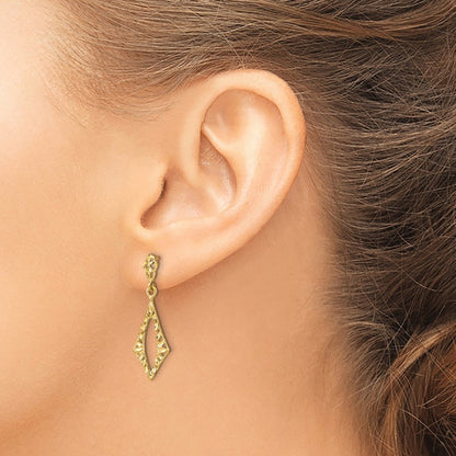 14k Yellow Gold Diamond-Cut Diamond Shape Dangle Earrings