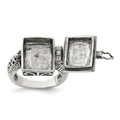 Sterling Silver Antiqued Rectangular Locket Ring Size 7