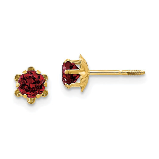 14k Yellow Gold 4mm CZ Birthstone (Jan) Screwback Earrings