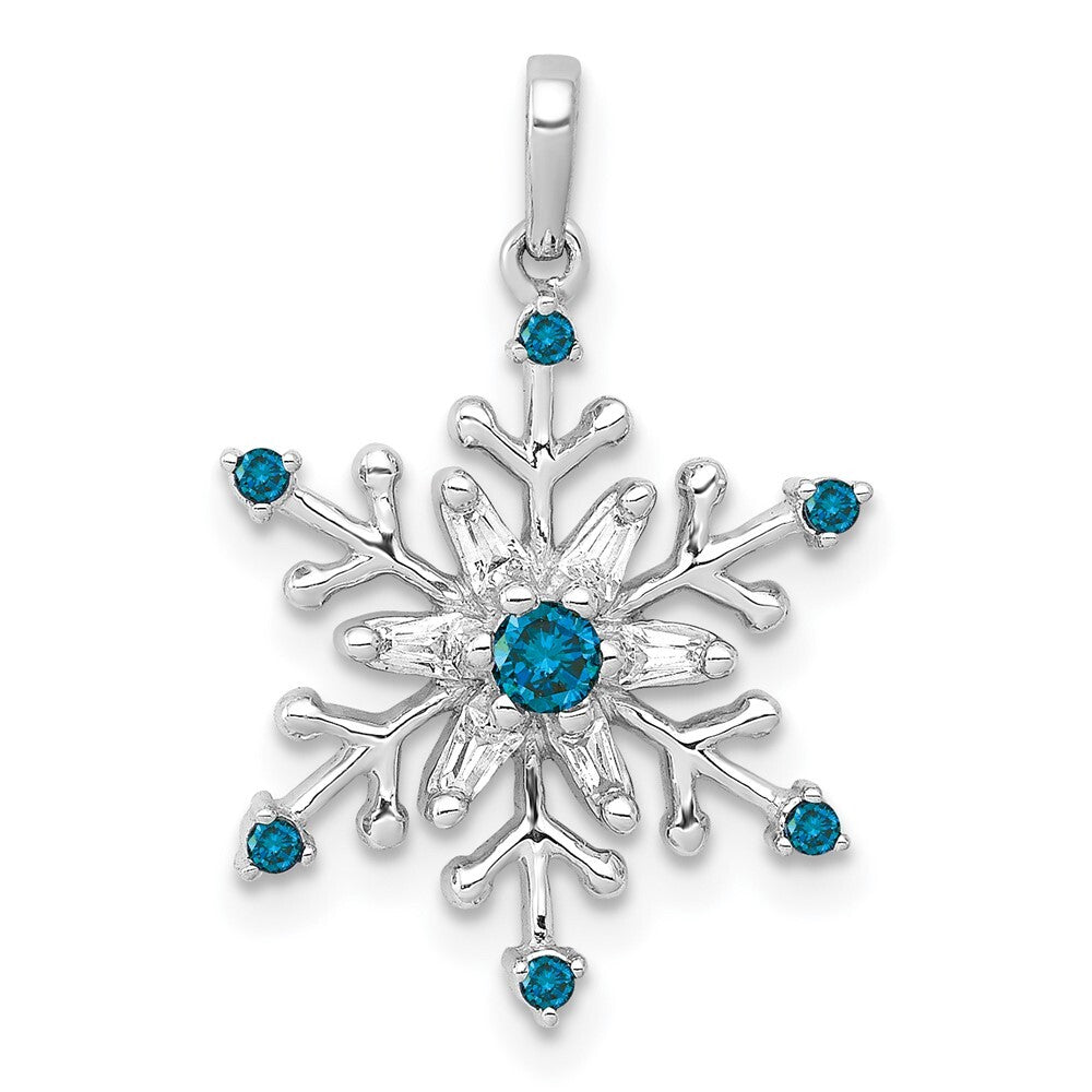 14k White Gold 1/6ct. Blue and White Diamond Snowflake Pendant for Women