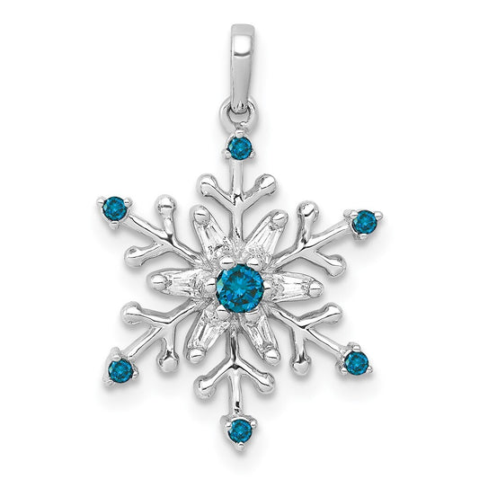 14k White Gold 1/6ct. Blue and White Diamond Snowflake Pendant for Women