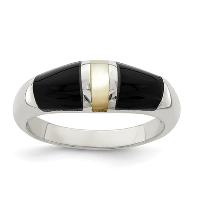 Sterling Silver Onyx & Mother of Pearl Ring Size 7