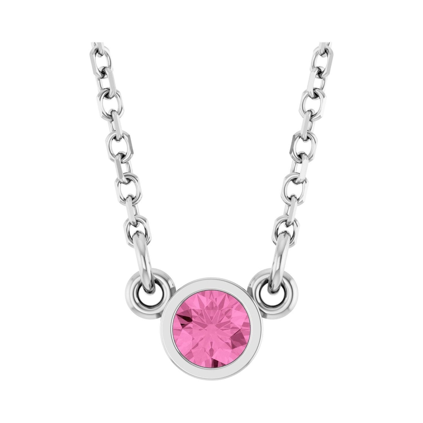 14k White Gold Natural Pink Sapphire Solitaire Pendant Necklace 18"