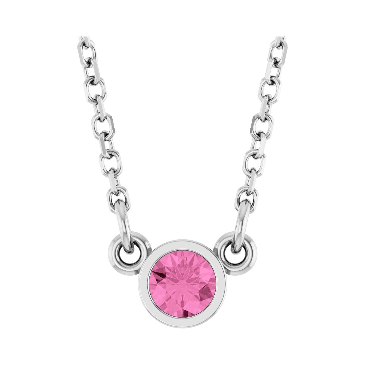 14k White Gold Natural Pink Sapphire Solitaire Pendant Necklace 18"