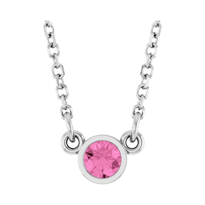 14k White Gold Natural Pink Sapphire Solitaire Pendant Necklace 18"