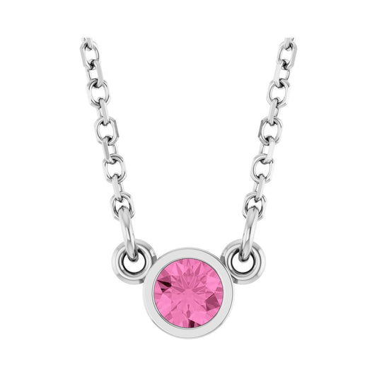 14k White Gold Natural Pink Sapphire Solitaire Pendant Necklace 18"