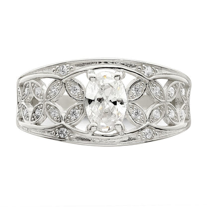 Sterling Silver CZ Flower Ring Size 7