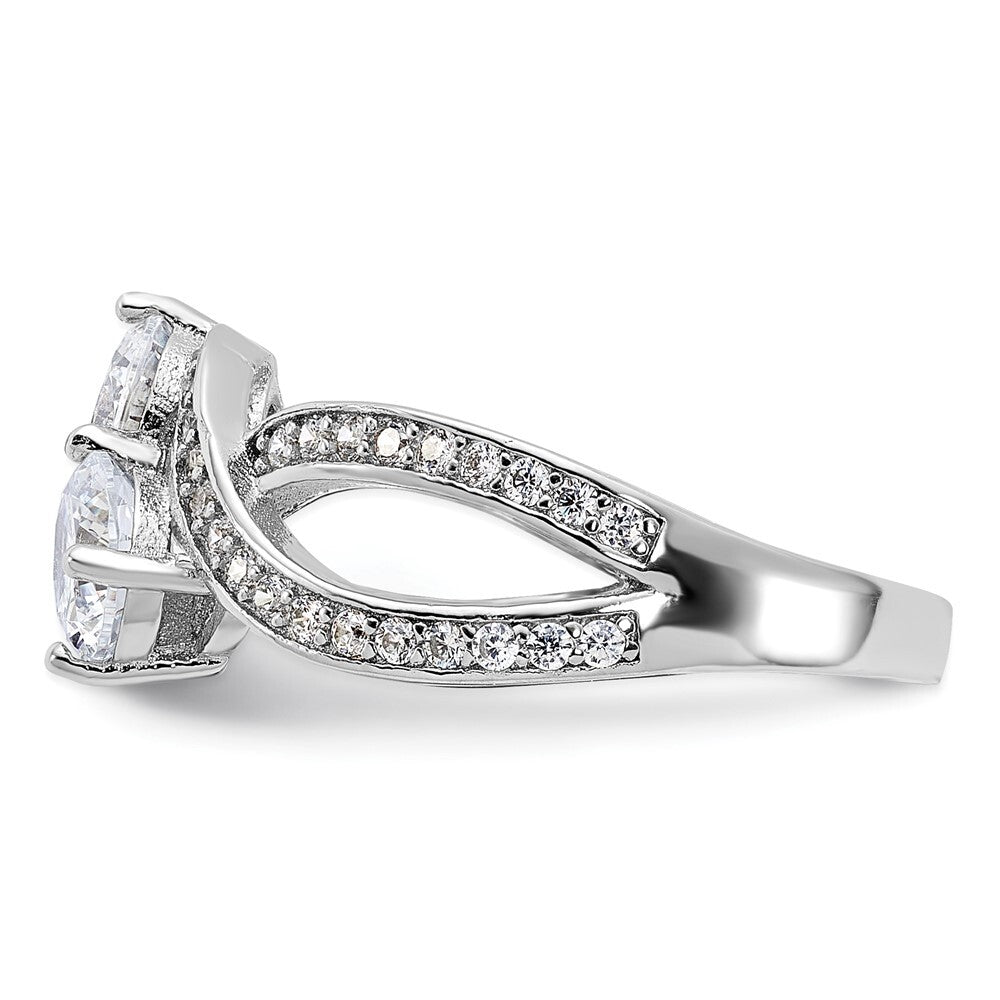 Sterling Silver Rhodium-plated Cubic Zirconia Two Stone Polished Ring Size 8