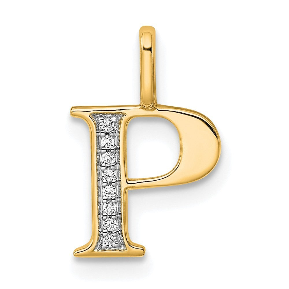 14k Yellow Gold Diamond Letter P Initial Pendant